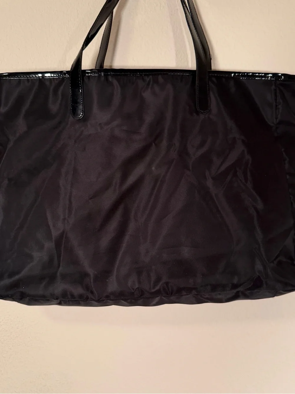 Saks Fifth Avenue Black Nylon Tote with Patent Trim
